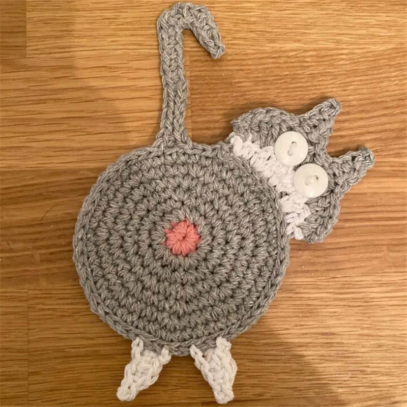 Coasters Funny Toy Handmade Cat Butt Crochet Drink Cup Mat Anti-slip Cups Mat Housewarming Gift for Cats Lover FREE By Epack YT199503