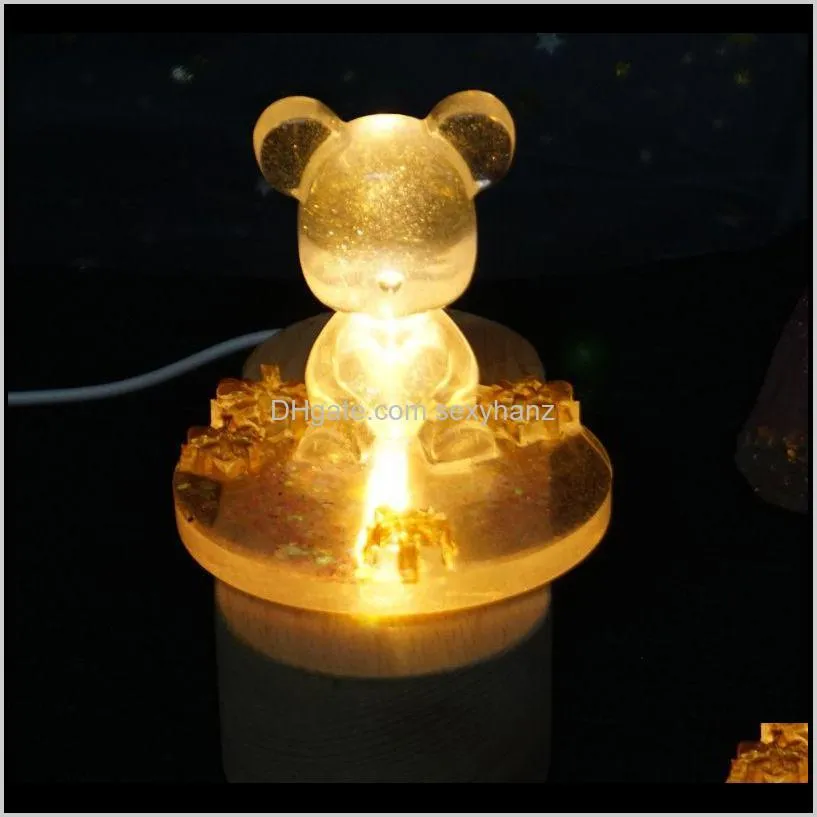 handmade resin art wood led light dispaly base crystal glass resin art ornament wooden night lighted base stand crafts