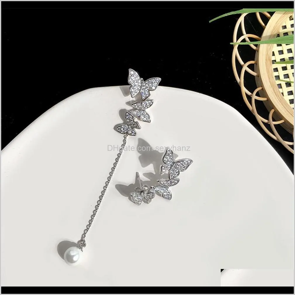 2021 beautiful four leaf clover butterfly tassel dangle long earrings with diamonds 18k gold s925 silver for van women&girls wedding valentine`s day jewelry