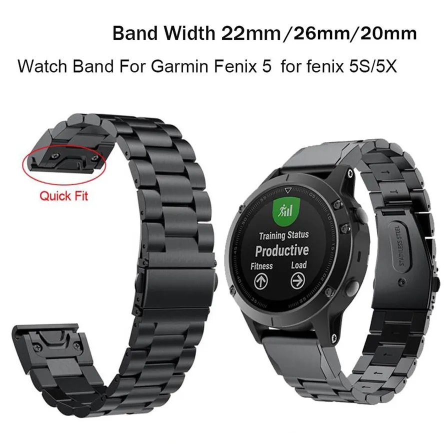 20 22 26mm Smart StrapsSteel Bälte Quick Fit Release Replacement Strap för Garmin Fenix ​​6 6s 6x Pro 5 5x Plus 3 Instinct Wristband Band