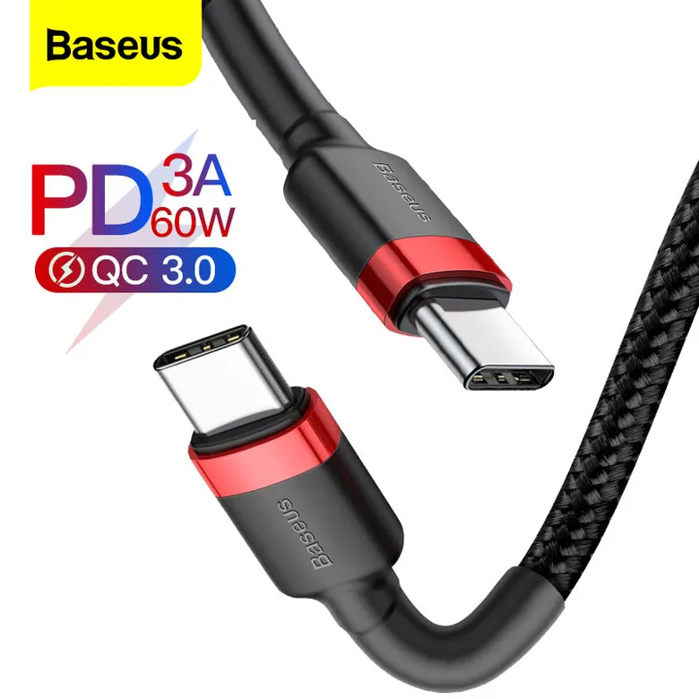 Baseus 60W USB نوع C كابلات QC 3.0 رسوم سريعة لسامسونج S10 S9 كابل شحن سريع هواوي P30 Xiaomi شاحن سلك سلك