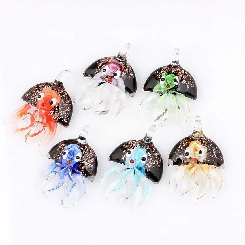 Qianbei Grossiste 6pcs Handmade Murano Lampwork Verre Mélange Mélange Couleur Fleur En Jellyfish Pendentif Collier Collier Hot Christmas Cadeau P0134 G0927