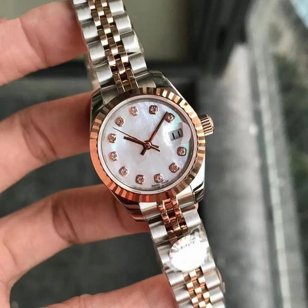 Haute qualité diamant mode or rose montre habillée pour femme 28mm mécanique automatique montres pour femmes bracelet en acier inoxydable montres-bracelets boîte sacs anneau cadeau