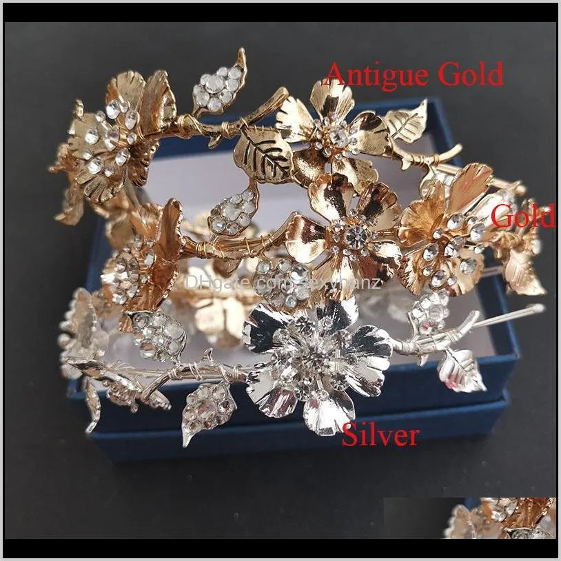 slbridal zinc alloy baroque style antique gold color bridal tiara hairband rhinestone wedding crown women prom hair accessories
