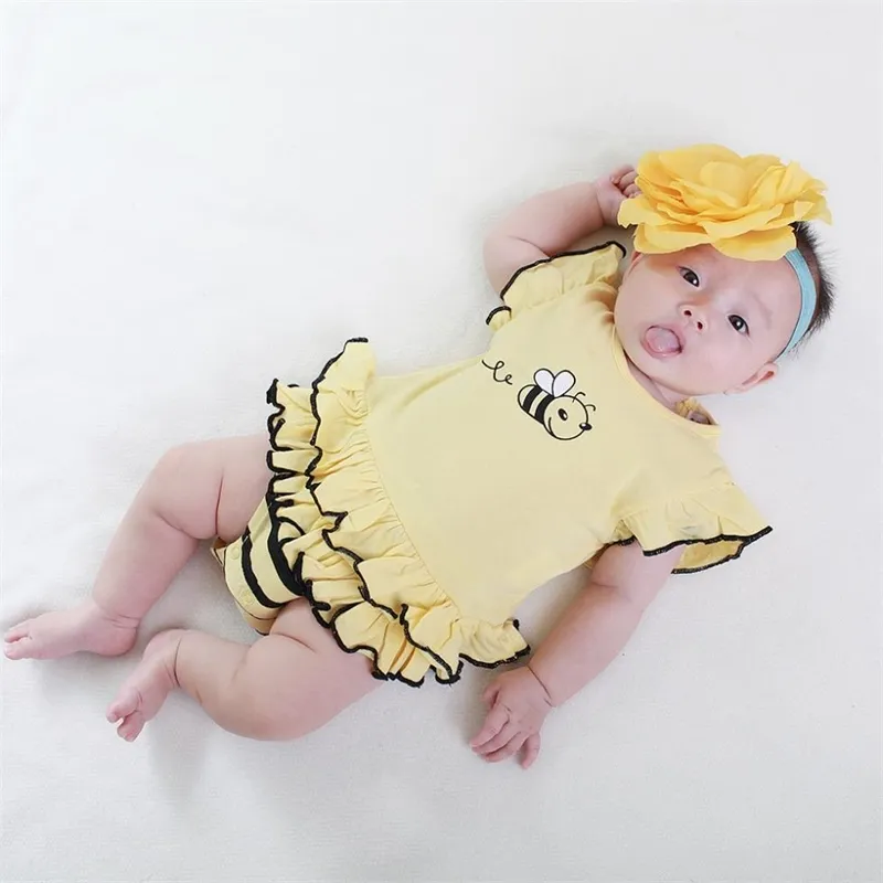 Żółta pszczoła Body Body Pszczoły Baby Girl Ubrania Kombinezony Warstwy Body Baby One-Piece Clothing Costumes 210413