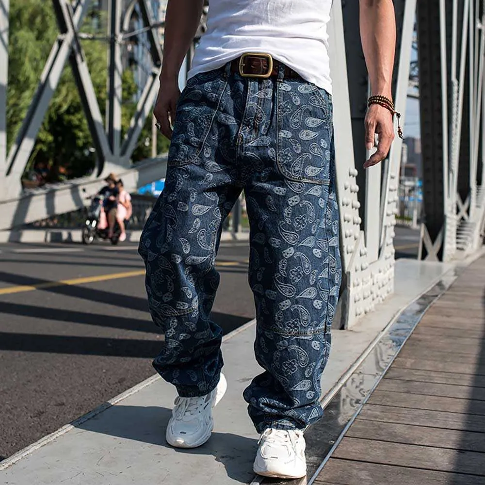 Trendiga män plus storlek jeans lösa baggy casual denim byxor raka byxor hiphop harem jeans streetwear män kläder 210622