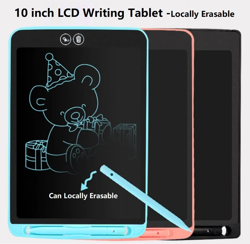 Portátil portátil de 10 pulgadas LCD Tablero de dibujo Sencillez Localmente borrable almohadillas electrónicas electrónicas de escritura a mano para regalo