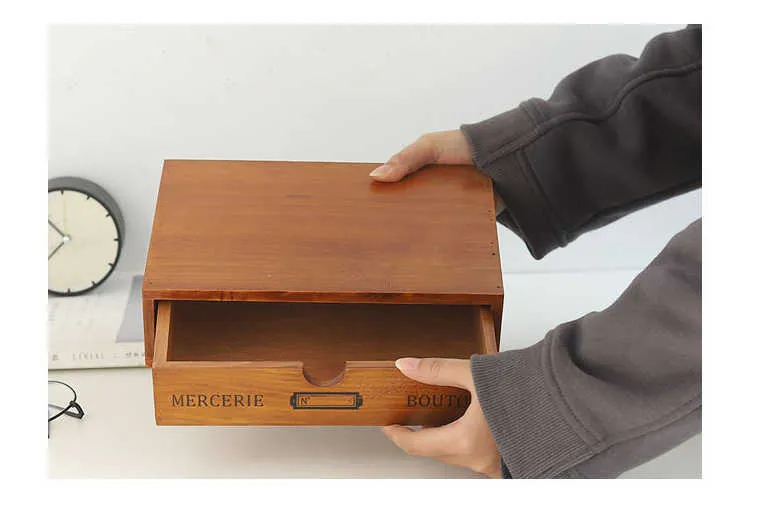 Cajonera De Madera De 2 Niveles - Organizador Para Joyas, Cosméticos Y Escritorio, Estilo Rústico (18x18x17 Cm)