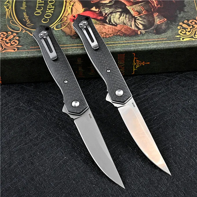 Couteau pliant Flipper nouveauté M390 lame à point de chute en Fiber de carbone + poignée en tôle d'acier couteaux de poche EDC extérieurs