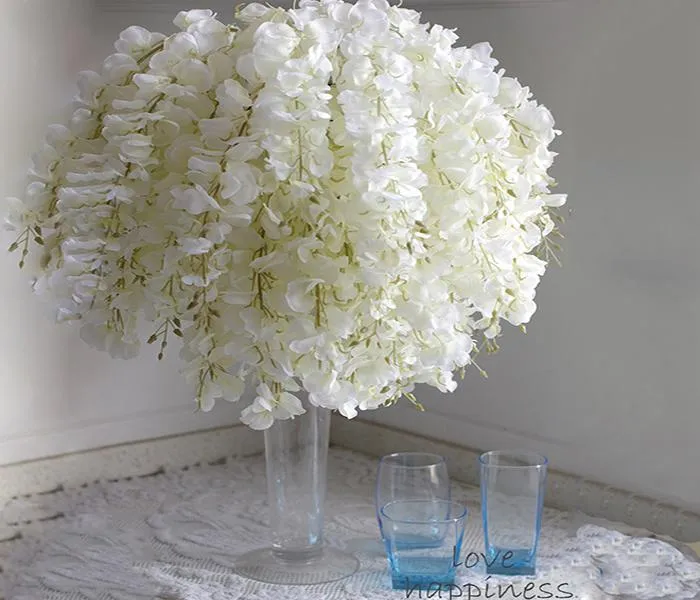 DIY Artificielle Blanc Wisteria Fleur De Soie Pour La Fête À La Maison De Mariage Jardin Décoration Florale Salon Saint Valentin Centres De Table Table