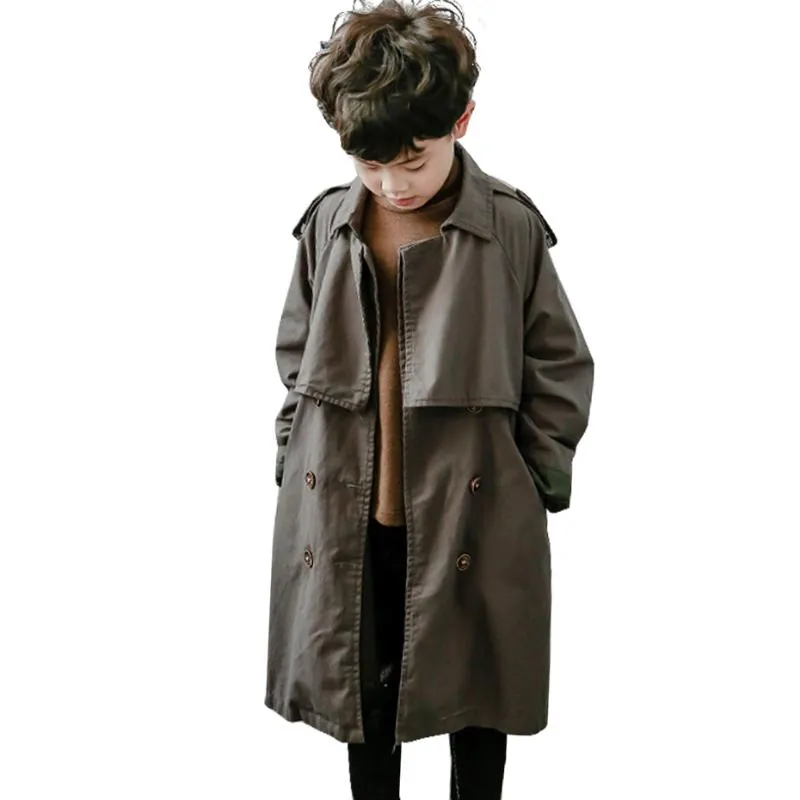 Куртки, длинная куртка для мальчиков, ветровка, однотонное пальто, весенне-осенняя детская повседневная одежда для мальчиков 6, 8, 10, 12, 14 лет