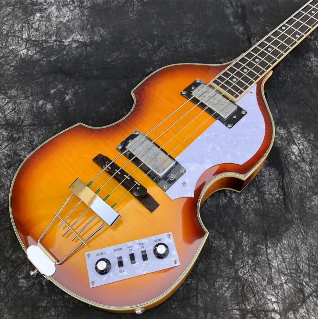 4 Saiten Hofner McCartney H500/1-CT Zeitgenössische BB2 Violine Gitarre Tobacco Sunburst E-Bass Flame Maple Top Back, 2 511B Staple Pickups