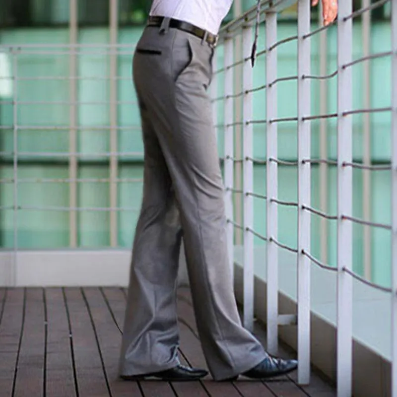 Mens Flared Trousers Formal Pants Bell Bottom Pant Dance White