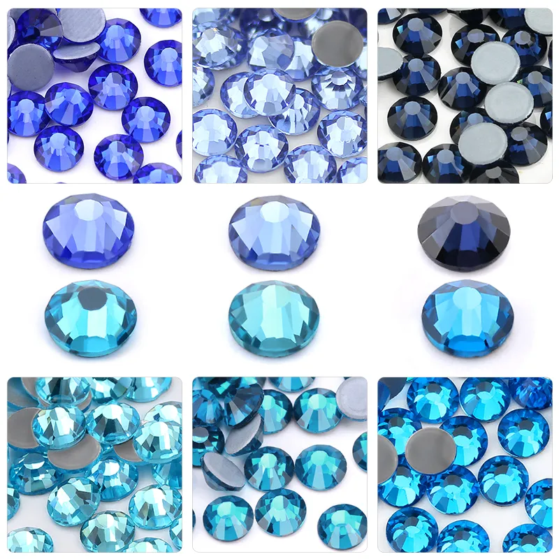 Diamants en vrac bleu série Hot fix strass bricolage bottes cristal verre strass pour vêtements robe