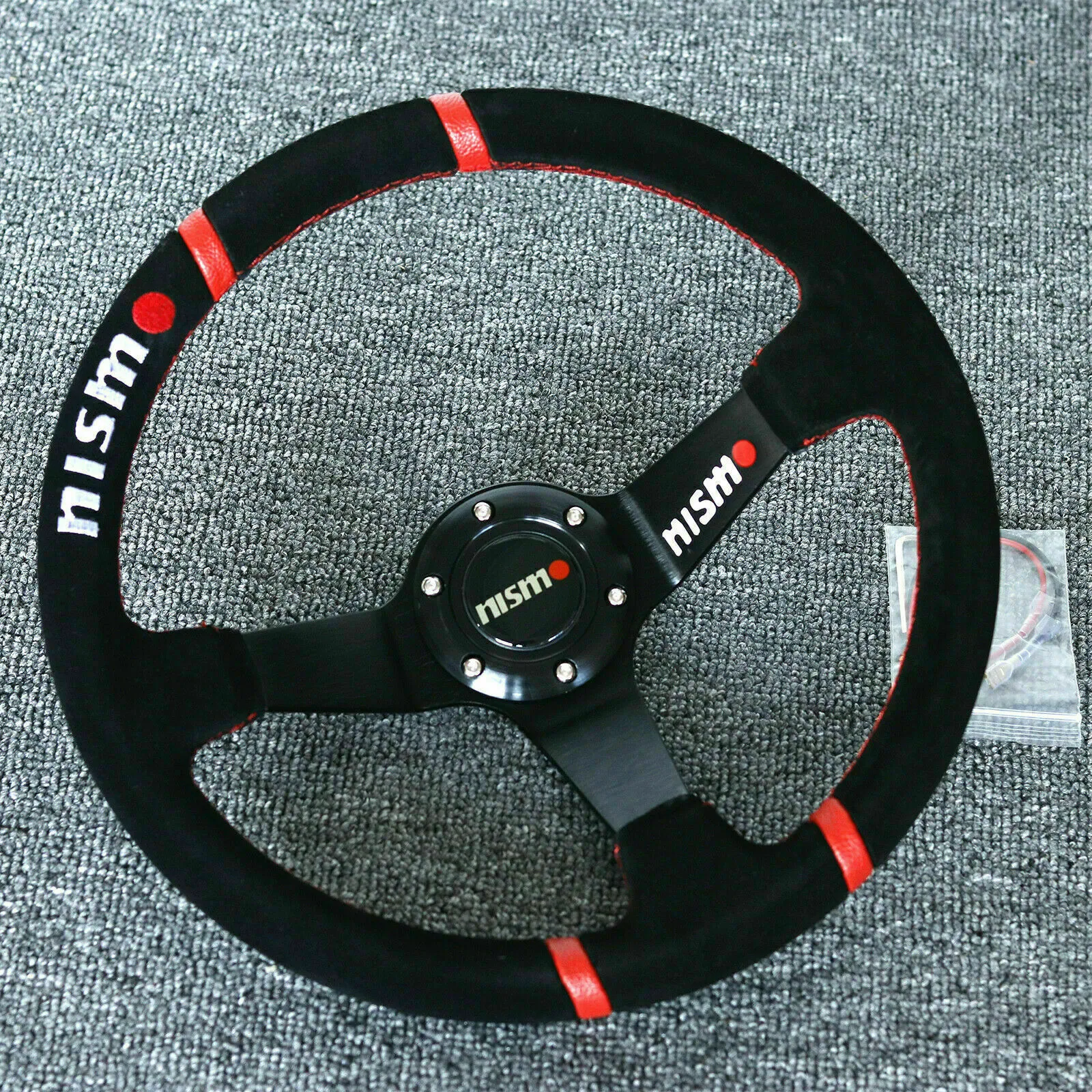 14"Universal Nismo Racing Red Ring Suede Leather Deep Dish Steering Wheel