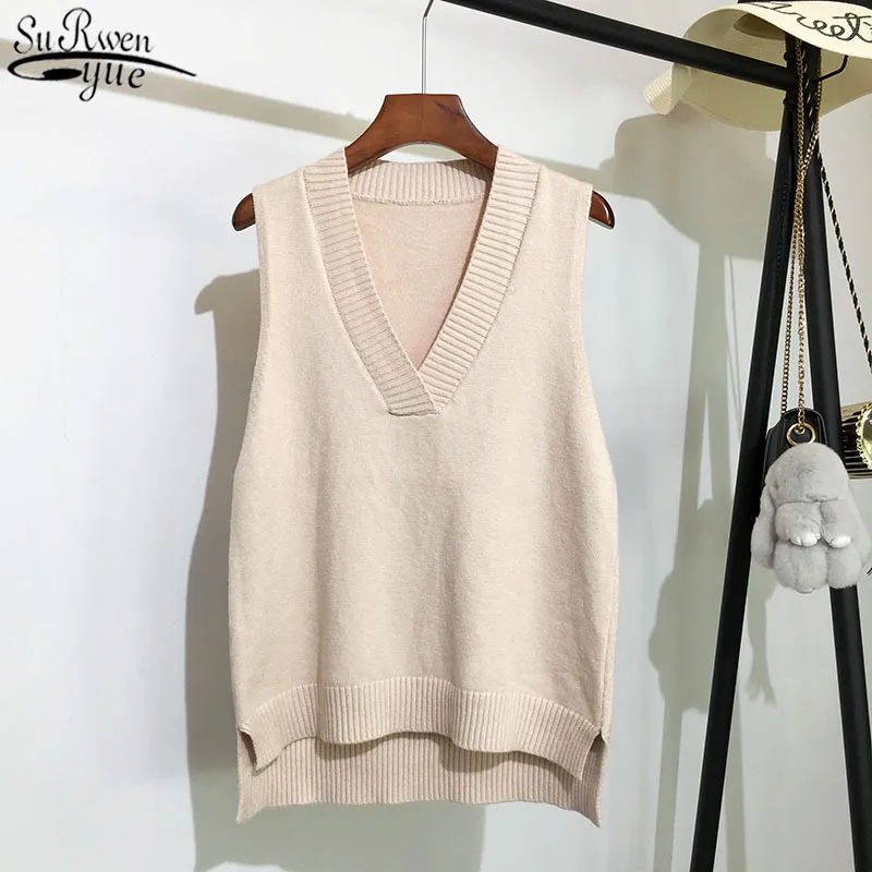 Fashion V-neck Knitted Vest Women's Sweater Autumn and Winter Korean Loose Wild Sleeveless 11864 210427