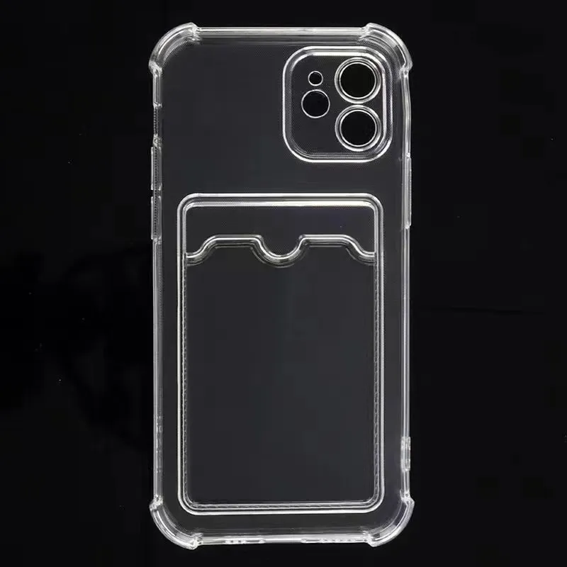 Moda Limpar Titular de Cartão de Choque Titular Pocket Capas de Celular Bolso para iPhone X / XR XS / 11 Pro 12 Max 13 Mini Série