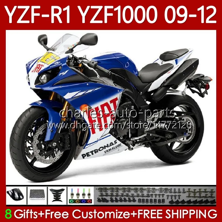 OEM هيكل السيارة ل Yamaha Whiite Blue YZF R1 1000 CC YZF1000 YZF-R1 2007 2011 2012 موتو Bodys 92NO.75 YZF-1000 YZF R 1 1000cc 2009-2012 YZFR1 09 10 11 12 Kit Fairing