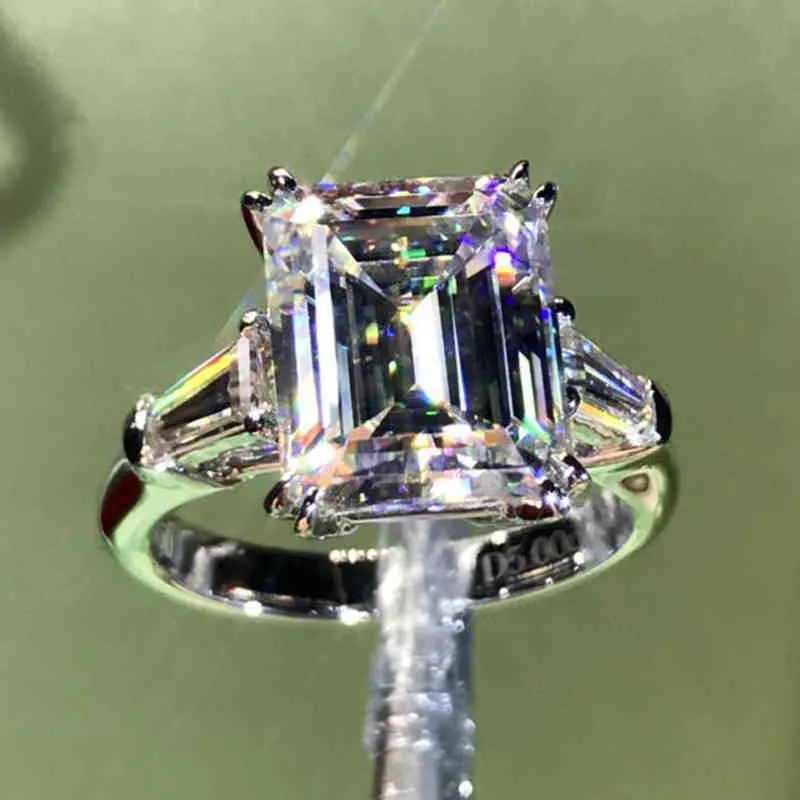 Bague en diamant de laboratoire taille émeraude de luxe 4ct 100% Original 925 bague de fiançailles en argent sterling Bagues de fiançailles pour femmes Bijoux de mariée