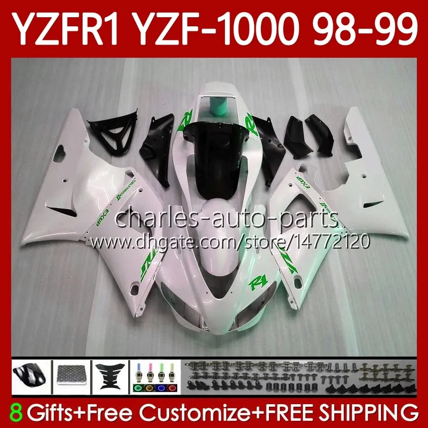 OEM Fairings For YAMAHA YZF-R1 YZF1000 YZF R 1 1000 CC YZFR1 Pearl White 98 99 00 01 Bodywork 82No.96 YZF R1 1000CC 1998 1999 2000 2001 YZF-1000 98-01 Motorcycle Body Kit