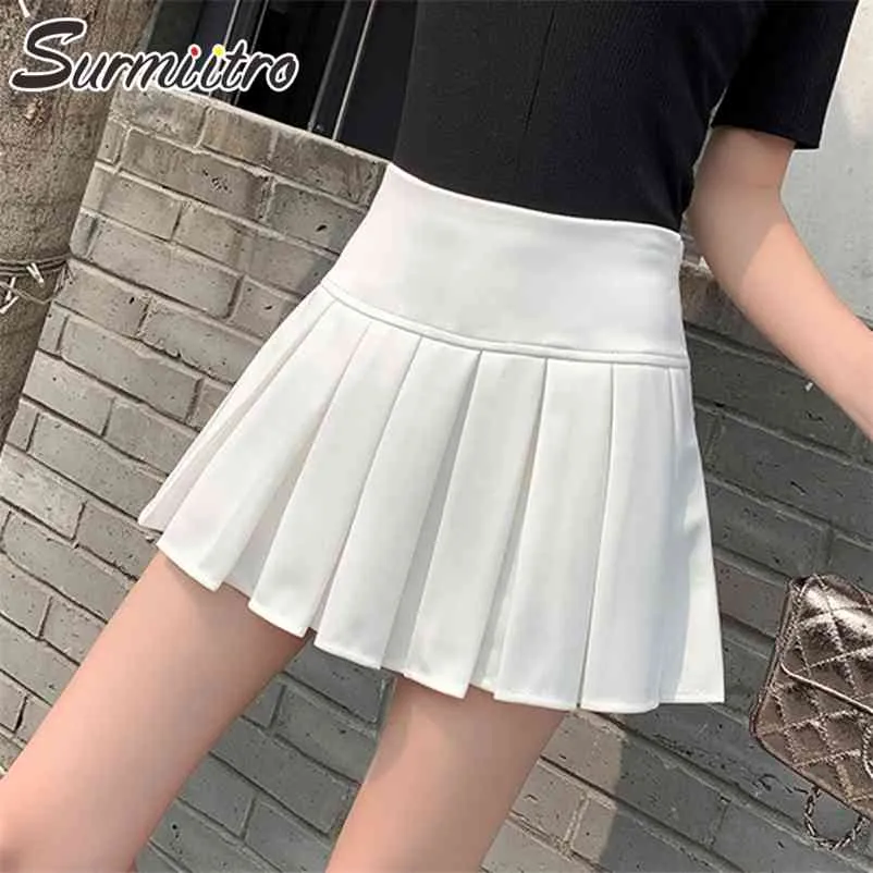 Summer Mini Pleated Skirt Women Korean Style White High Waist Aesthetic Female For Teenagers Shorts Lining 210421