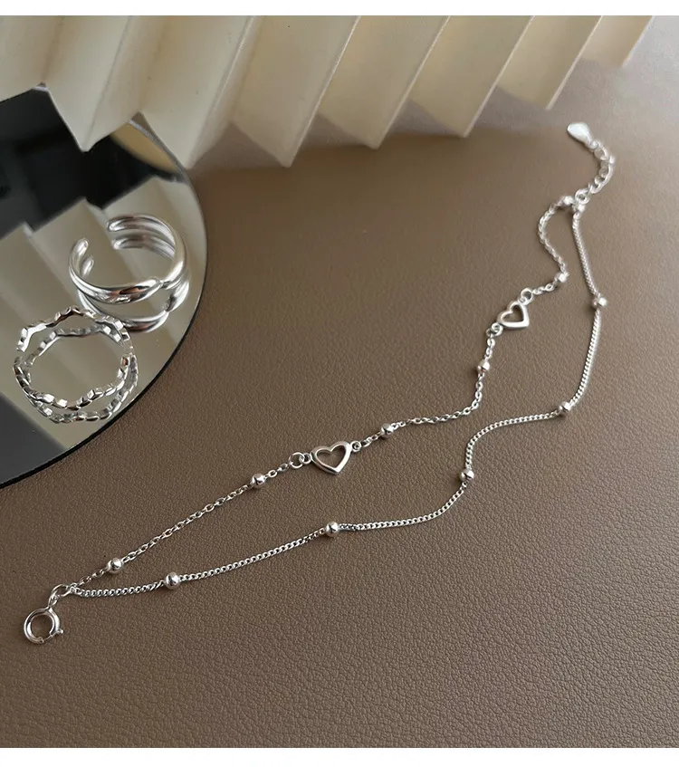 Silberne Doppelschichten-Herz-Charm-Armbänder für Frauen und Mädchen, elegant, Geburtstag, Hochzeit, Party