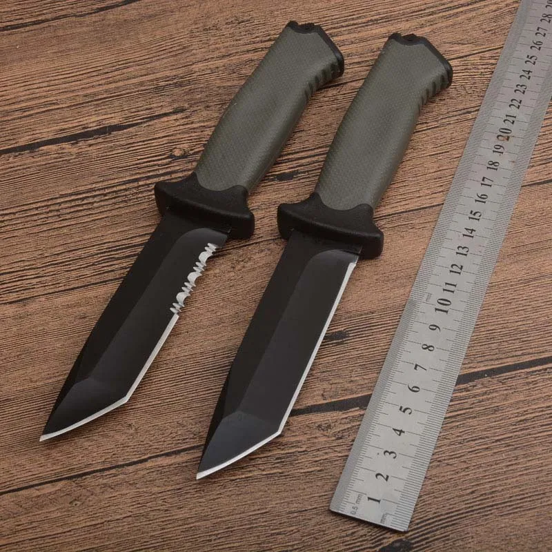 1 ADET Yüksek Kalite Açık Survival Düz Bıçak 12c27 Tanto Noktası Siyah Blade Tam Tang FRN Kolu Kamp Yürüyüş Kurtarma Bıçaklar Kydex ile