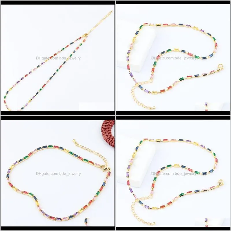 gold filled tennis chain rainbow necklaces fashion colorful colorful cz chocker necklace for women femme jewelry new