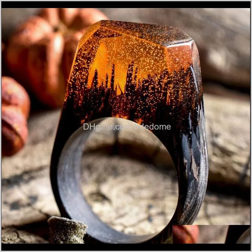 secret forest scenery resin ring wood ring crystal band ring hand made fashion jewelry for women and men 24 styles couple rings 