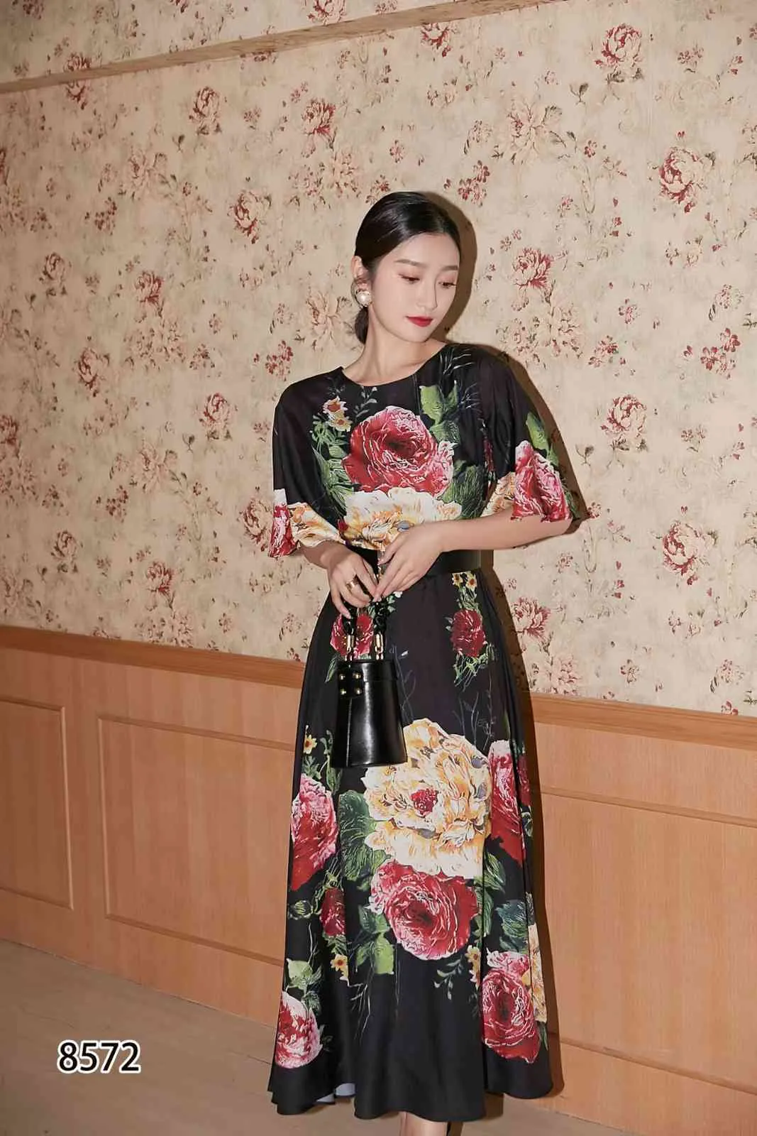 Women Summer Floral Print O Neck Casual Short Flare Sleeve Dresses Women Summer Floral Print O Neck Casual Short Flare Sleeve Dresses