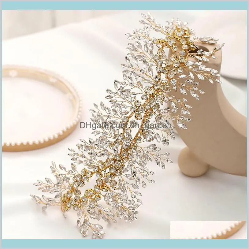 Braut Stirnband Schmuck Gold Kristall Strass Tiara Hochzeit Zubehör handgemachte Frauen Haarschmuck Kopfschmuck Drop Lieferung 2021