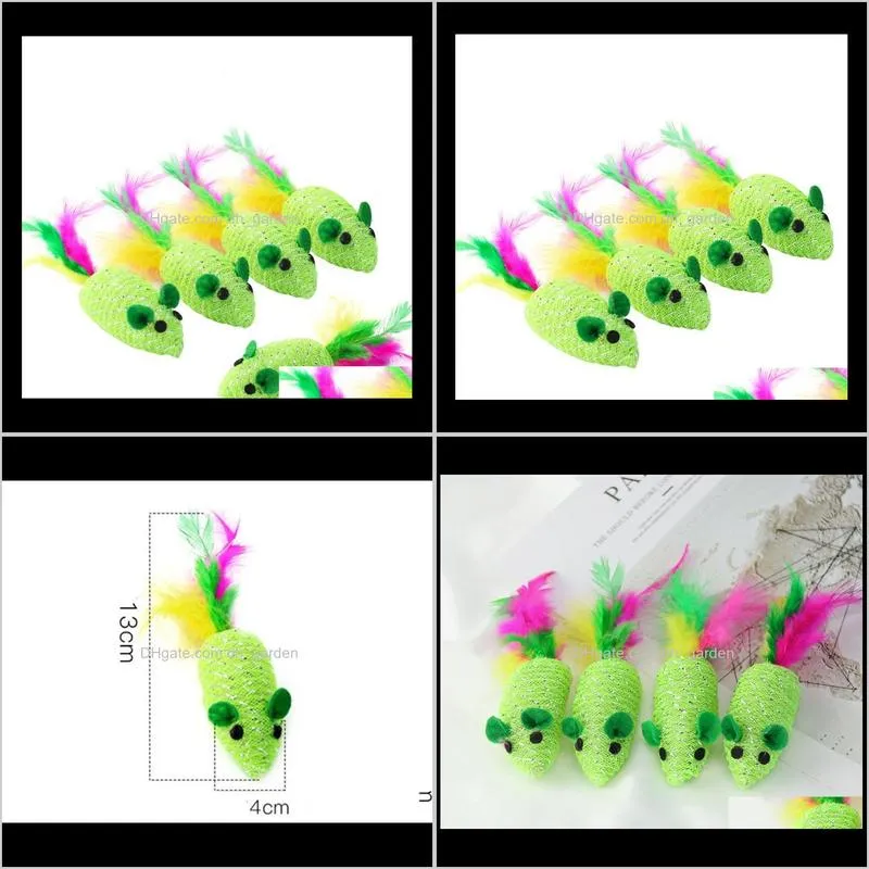 new green braided artificial feather mouse toy with funny sounds funny cat toy cat supplies scratch resistant animal toys sn2403