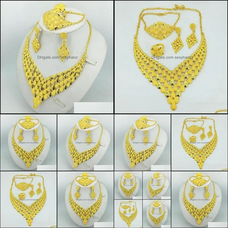 Earrings & Necklace Design Fashion Dubai Gold Jewelry Set For Women Nigerian Wedding African Beads Sets