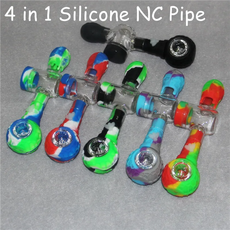 Kit 4 in 1 in silicone NC per pipa con punta per unghie in titanio GR2 Kit per bruciatori a nafta con punta in paglia Dab