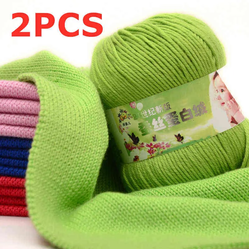 1PC 2PC X50g hilo de tejer de seda de algodón multicolor hilo de bebé suave y cálido para tejer a mano ropa de bebé muñeca Y211129