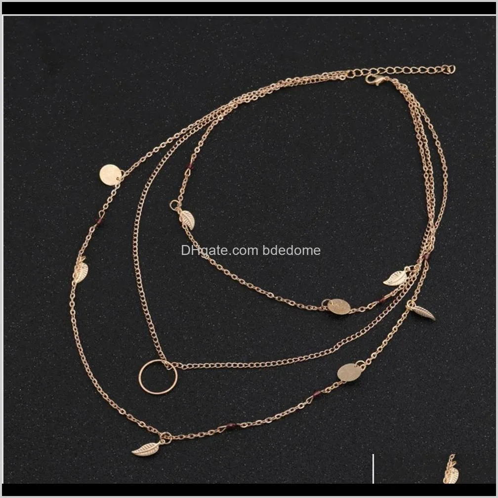 three layers leaves feather circle disc tube pendant purple black manmade bead silver gold color plated with metal chain for women