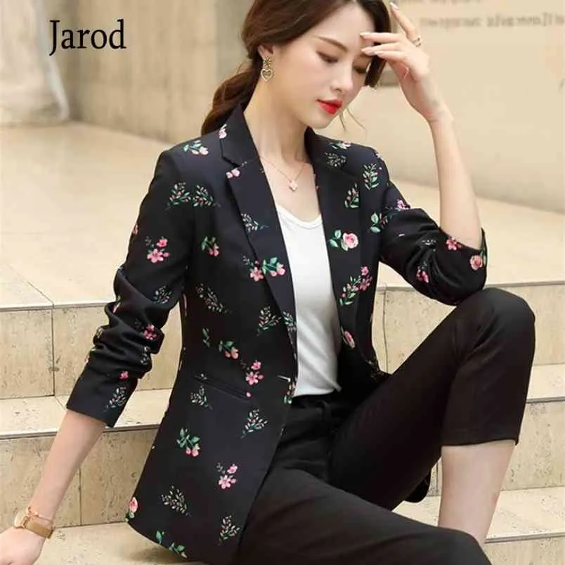 Autunno moda donna stampa blazer formale sottile giacca a maniche lunghe ufficio signore temperamento cappotto da lavoro 210519
