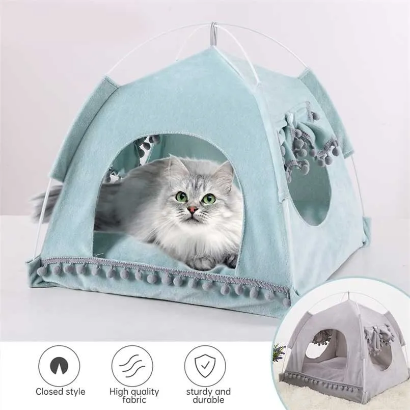 Summer Cat Tent Pet House Floral Breathable Soft Fabric Pets Nest Bed Foldable Suitable Kitten Sleeping Cave Dog Kennel 211111
