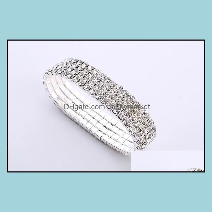 1~10 Rows Tennis Shiny Crystal Bridal bracelet women White rhinestone cystl stretch wedding Bangle For Ladies Fashion Luxury Jewelry