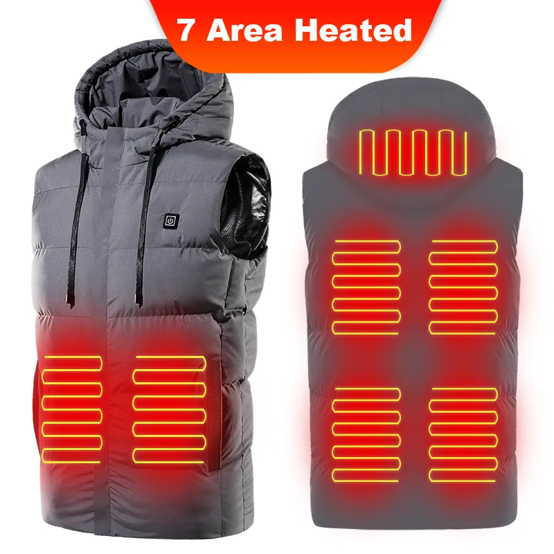 E-BAIHUI 7 Aree 9 Zone Gilet Riscaldato Con Cappuccio Calore Elettrico Vestiti Caldi Intelligenti Formato Asiatico Uomini Riscaldamento Elettrico Giacca Scaldamuscoli NESSUN Carica Banca