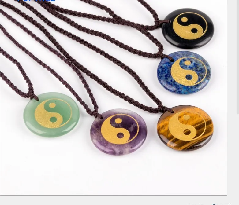 Gravieren Sie taoistische Taiji YinYang-Fischmuster-Anhänger-Halskette mit natürlichem Kristallstein, Reiki-Heilschmuck, Charm-Tropfen-Halsketten für Herren und Damen