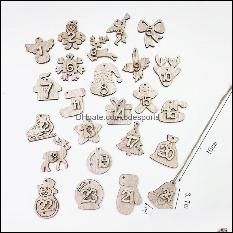 Christmas Decorations 24pcs/Set Advent Calendar Tree Decoration Wooden Craft Pendant Digital Wood Hanging Tags Countdown