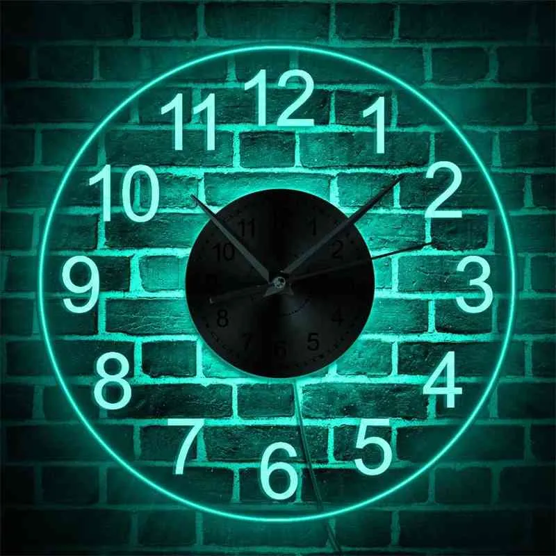 Chiffres arabes LED Horloge murale lumineuse Vintage décoratif acrylique rond mur suspendu montre décor à la maison veilleuse Horologe 210401