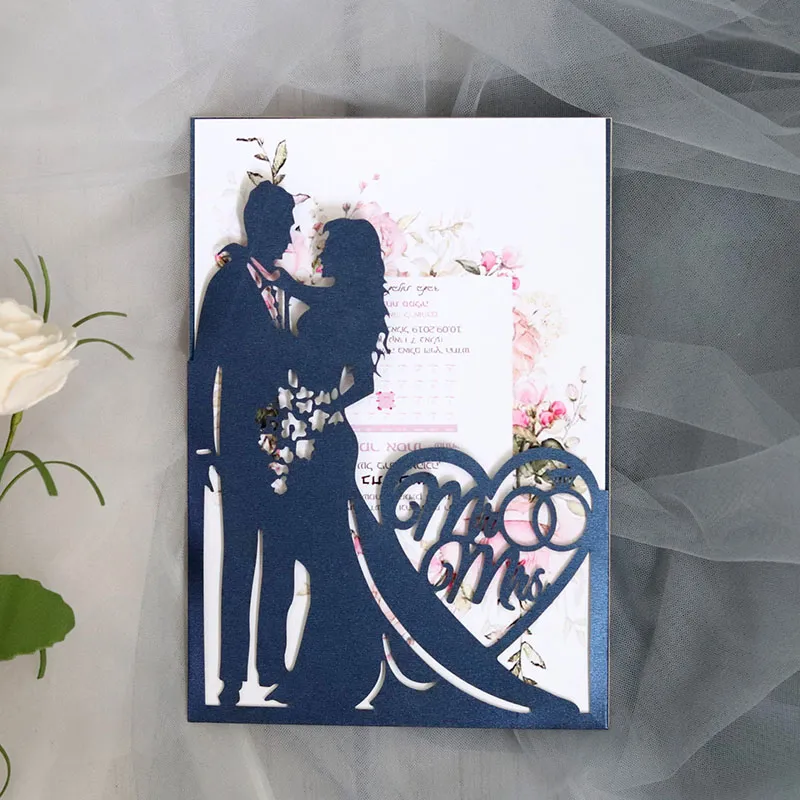 Wedding Invitations Bride And Groom Laser Cut Card Love Heart Greeting Card