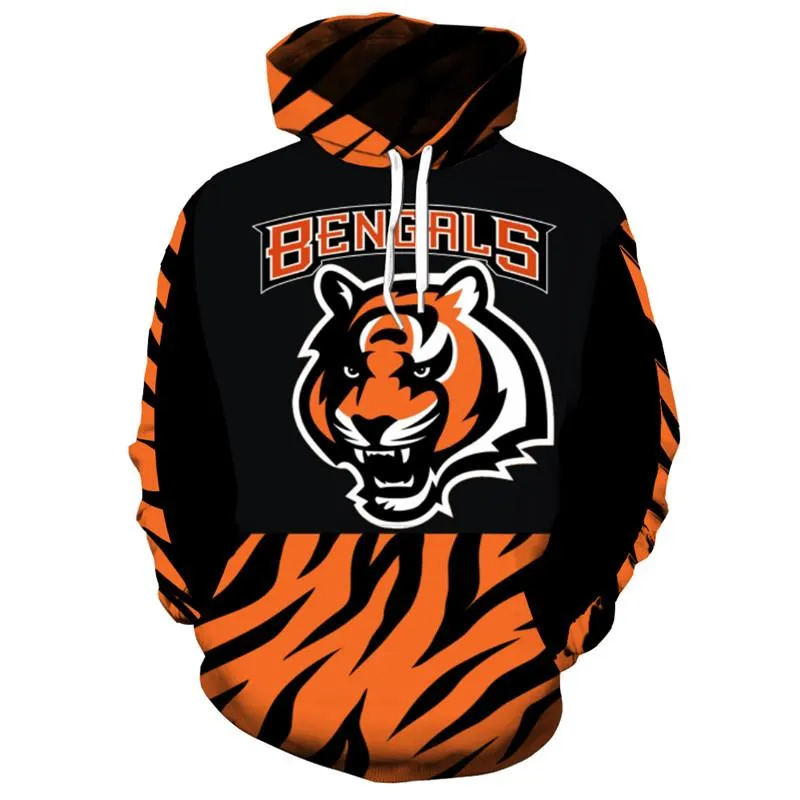 Moletons masculinos com capuz Cincinnati manga longa casual design de desenho animado tigre impressão 3d moletom para outono e inverno