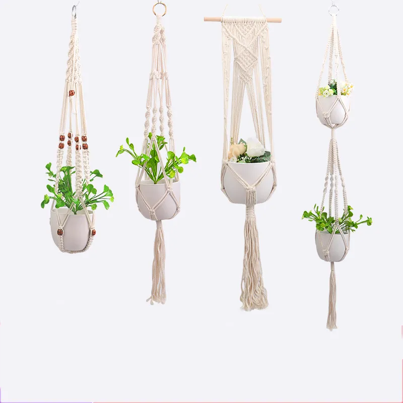 Support et plateau pour jardinière 2 pièces cintre pour plantes, panier  suspendu en macramé corde de