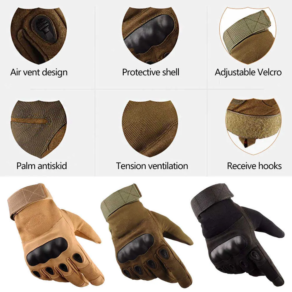 Us Army Men's Tactical Gloves Outdoor Sports Full Finger Military Combat Anti-Slip Carbon Fiber Shell Cycling Tactical Gloves