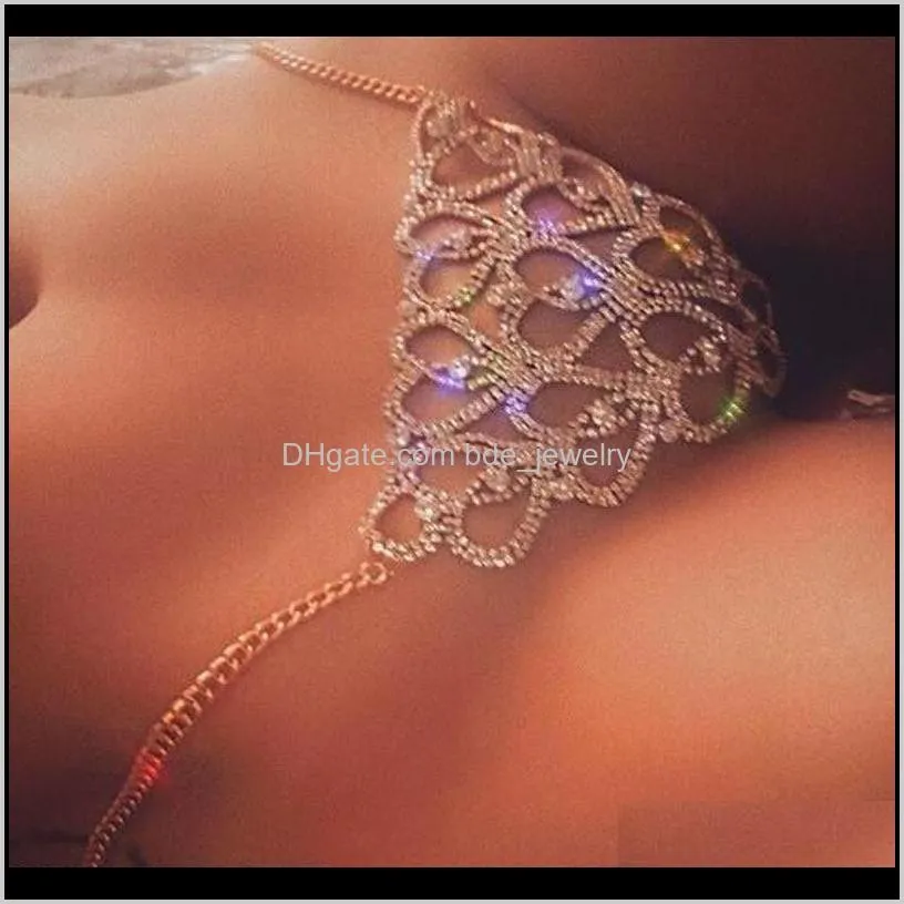 Chaînes de ventre bijoux sexy en forme de coeur strass string Bling cristal sous-vêtements bijoux de corps pour les femmes taille chaîne charmante Nightcl245m