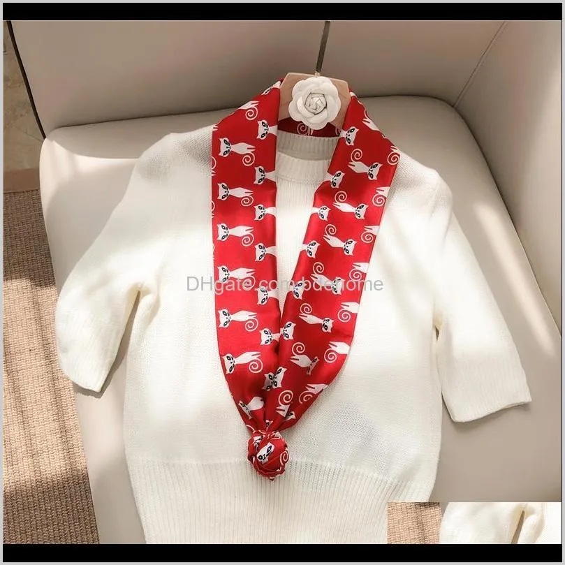 new japanese scarf long narrow long small women`s scarves elegant double printed neckerchief for women professional femme gift1