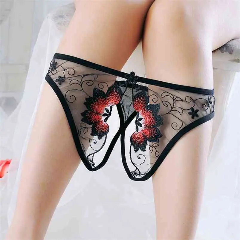 KNOWDREAM Sexy Panties Lace Floral Thong Ladies Embroidered Mesh Yarn Perspective Girls Underwear T Pants G-String Thongs 210730